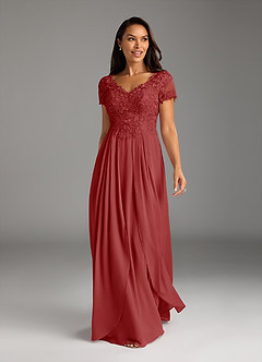 Azazie Dunja Mother of the Bride Dresses Rust A-Line V-Neck Lace Chiffon Dress image5