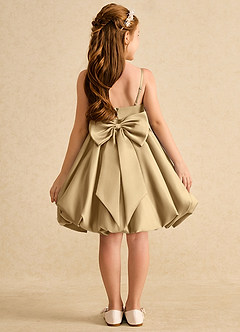 Azazie Davine vestidos de niña de las flores Vestido de Oro de Satin Mate de Corte En A con Tirante Espagueti image8
