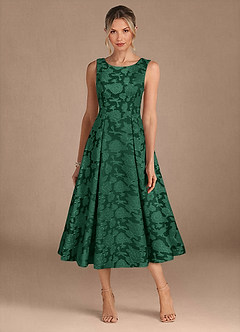 Azazie Fulton Kleider für die Brautmutter A-Linie Plissee Blumen-Burnout Kleid Dunkelgrün image5