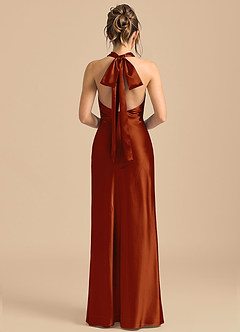 Azazie Velli 신부 들러리 드레스 쉬스 하이넥 메탈릭 새틴 바닥 길이 드레스 image5