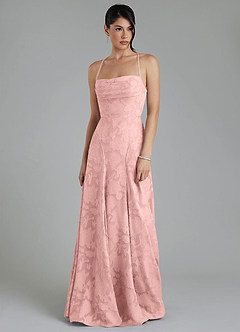 Azazie Tatum Bridesmaid Dresses Powder Pink A-Line Corset Floral Burnout Dress image1