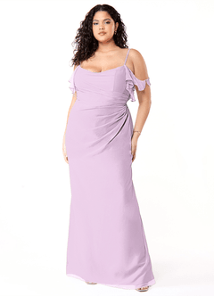 Azazie Emeralda Bridesmaid Dresses Frosted Lilac Sheath Off the Shoulder Chiffon Dress image7
