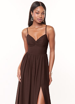 Azazie Zeya 신부 들러리 드레스 A라인 주름진 쉬폰 바닥 길이 드레스 image5