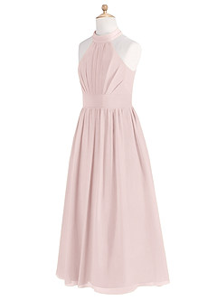 Azazie Iman Junior A라인 주름진 쉬폰 플로어 길이 주니어 신부 들러리 드레스 image7