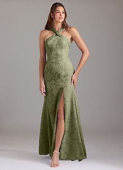 Azazie Rue Bridesmaid Dresses Pistachio A-Line Pleated Floral Burnout Dress image1