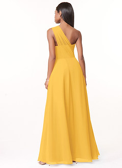 Azazie Ashley Bridesmaid Dresses Marigold A-Line Ruched Chiffon Dress image2