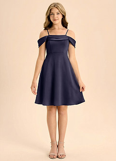 Azazie Anselie Junior Linia A Pofałdowany Satyna elastyczna Mini Młodsza druhna Sukienka image3