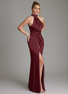 Azazie Gracelynn Rochii de domnișoară de onoare Teacă Plisat Satin elastic Lungime până la podea Rochie image7