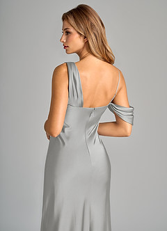 Azazie Celina Bridesmaid Dresses Silver Sheath Off the Shoulder Stretch Satin Dress image8