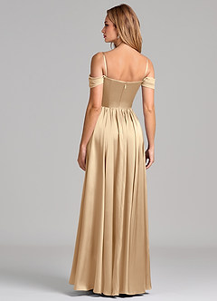 Azazie Raisa Bridesmaid Dresses Champagne A-Line Off the Shoulder Stretch Satin Dress image6