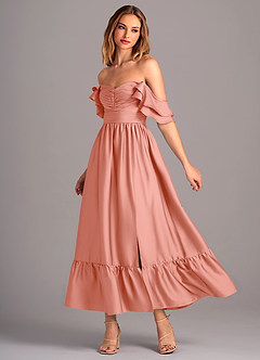 Azazie Anaya Robes de demoiselle d'honneur Robe Trapèze Convertible en Satin extensible Encolure en Forme de Cœur Corail image3