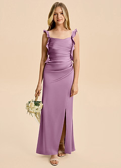 Azazie Jessamine Junior Wisteria A-Line Ruched Stretch Satin Dress image1