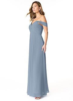 Azazie Kaitlynn Bridesmaid Dresses Dusty Blue Empire Ruched Chiffon Convertible Dress image4