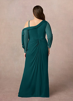 Azazie Marna Mother of the Bride Dresses Peacock Sheath One Shoulder Mesh Dress image8