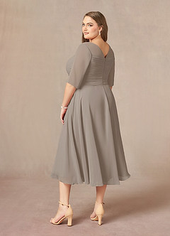 Azazie Naomi Mother of the Bride Dresses Taupe A-Line Boatneck Pleated Chiffon Dress image13