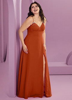 Barbie ♥ Azazie Bridesmaid Dresses Burnt Orange A-Line with Pockets Chiffon Dress image3