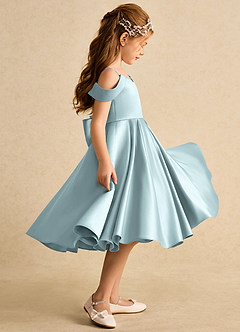 Azazie Favia Flower Girl Dresses Mist A-Line Off the Shoulder Matte Satin Dress image5