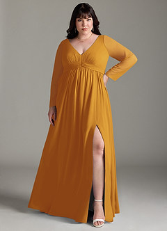 Azazie Teton Maternity Bridesmaid Dresses A-Line Long Sleeve Chiffon Floor-Length Dress image7