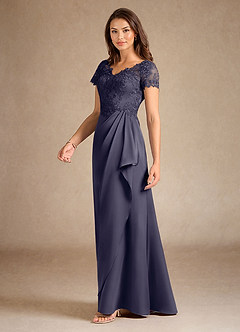 Azazie Santa Ana Mother of the Bride Dresses Stormy A-Line Lace Stretch Satin Dress image2