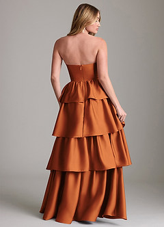 Azazie Faye Bridesmaid Dresses Cinnamon A-Line Ruched Stretch Satin Dress image2