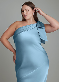 Azazie Yuanna Bridesmaid Dresses Steel Blue Mermaid One Shoulder Stretch Satin Dress image10
