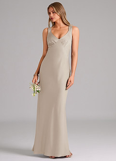 Azazie Kamila Brautjungfernkleider A-Linie Plissee Stretch-Satin Kleid Frost image5