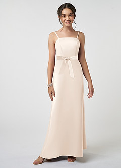 Azazie Anina Junior White Alabaster A-Line Bow Matte Satin Dress image4