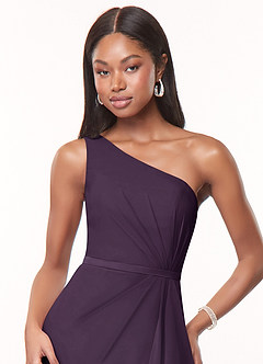 Azazie Liza Bridesmaid Dresses Plum Mermaid One Shoulder Chiffon Dress image5
