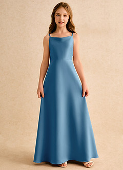 Azazie Joella Girls Formal Flower Girl Dresses Steel Blue A-Line Pleated Matte Satin Dress image5