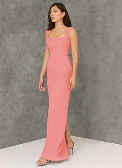 Azazie Flori Bridesmaid Dresses Coral Sheath Square Neckline Chiffon Dress image4