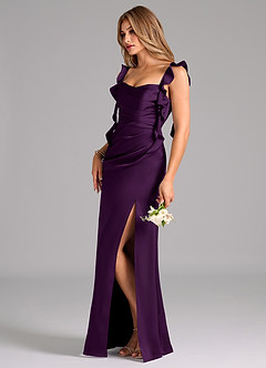 Azazie Jessamine Bridesmaid Dresses Grape A-Line Corset Stretch Satin Dress image5