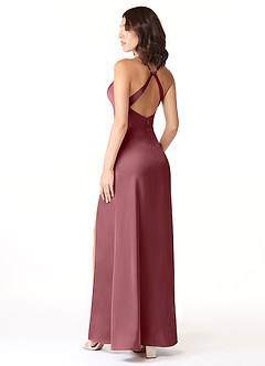 Azazie Geanna Bridesmaid Dresses Desert Rose Sheath V-Neck Pleated Stretch Satin Dress image4