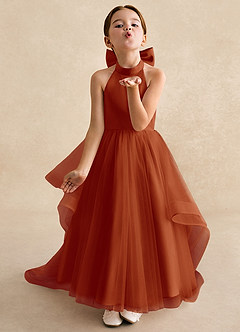 Azazie Bev Flower Girl Dresses Paprika A-Line Convertible Tulle Dress image4