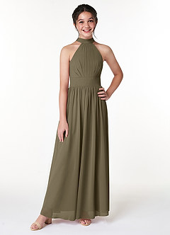 Azazie Iman Junior Willow Green A-Line Pleated Chiffon Dress image3