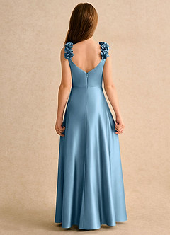 Azazie Rosita Girls Formal vestidos de niña de las flores Vestido de Azul Acero de Satén Elástico de Corte en A con Plisado image5