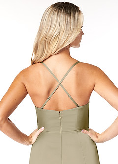 Azazie Marzia Bridesmaid Dresses Moss Green Sheath Cowl Pleated Stretch Satin Dress image5