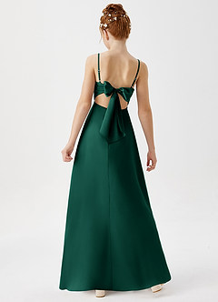 Azazie Shale Junior Robe Trapèze en Satin extensible émeraude image3