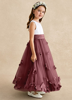 Azazie Vi vestidos de niña de las flores Vestido de Rosa Del Desierto de Tul de Corte En A con Sin mangas image7