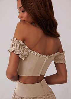 Barbie ♥ Azazie Bridesmaid Dresses Taupe A-Line Off the Shoulder Chiffon Convertible Dress image6