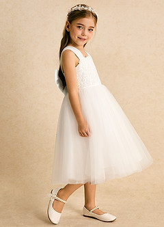 Azazie Dimple Abiti da Ragazza di Fiori Abito Principessa in Tulle Pizzo Avorio image5