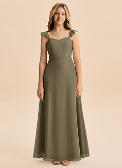 Azazie Mavie Junior Linia A Marszczony Szyfon Długość podłogi Młodsza druhna Sukienka image4