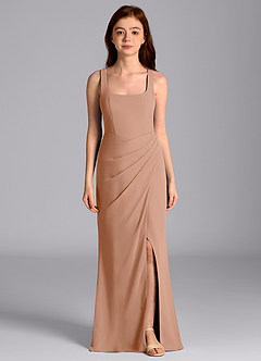 Azazie Mero Junior Champagne Rose Mermaid Pleated Chiffon Dress image4
