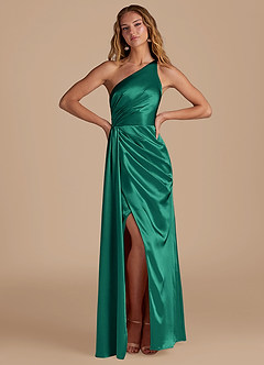 Azazie Mika Brautjungfernkleider Etui One-Shoulder Metallischer Satin Kleid Smaragd image3