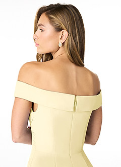 Azazie Lecia Bridesmaid Dresses Lemon Sorbet Empire Off-The-Shoulder Pleated Chiffon Convertible Dress image6