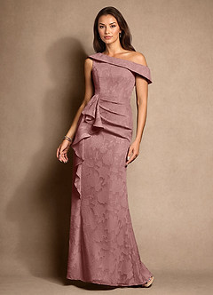 Azazie Hamptons Kleider für die Brautmutter A-Linie Plissee Blumen-Burnout Kleid Altrosa image1