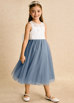 Azazie Lina Flower Girl Dresses Ivory Twilight Ball-Gown Lace Dress image3