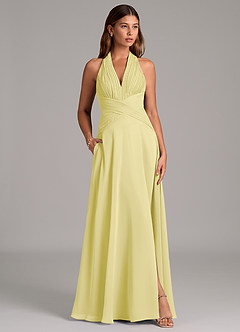 Azazie Elizabeth Final Sale Lemon Sorbet A-Line Pleated Chiffon Dress image3