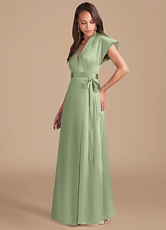Azazie Nico Vestidos de damas de honor Vestido de Salvia Polvorienta de Satén Metálico de Corte en A con Plisado image3