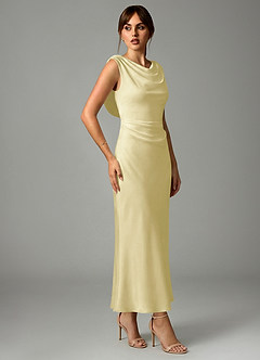 Azazie Kieryn Brautjungfernkleider Meerjungfrau-Linie Plissee Stretch-Satin Kleid Zitronensorbet image4