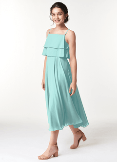 Azazie Ensley Junior Abito A-Line in Chiffon Plissettato Acqua image3
